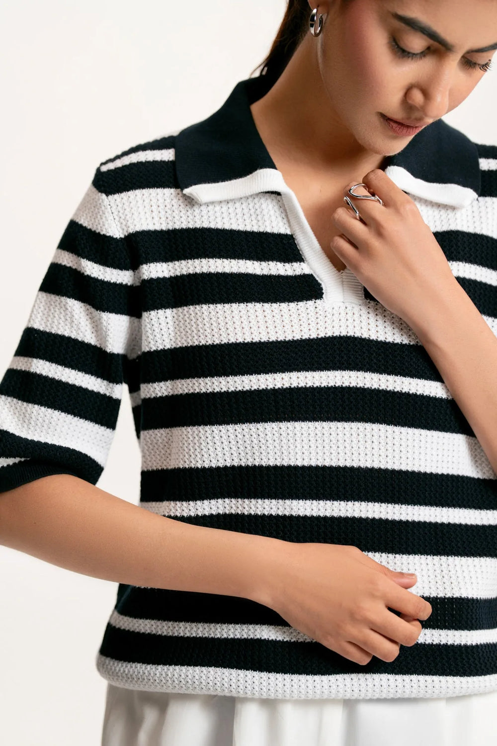 OPENWORK KNIT POLO