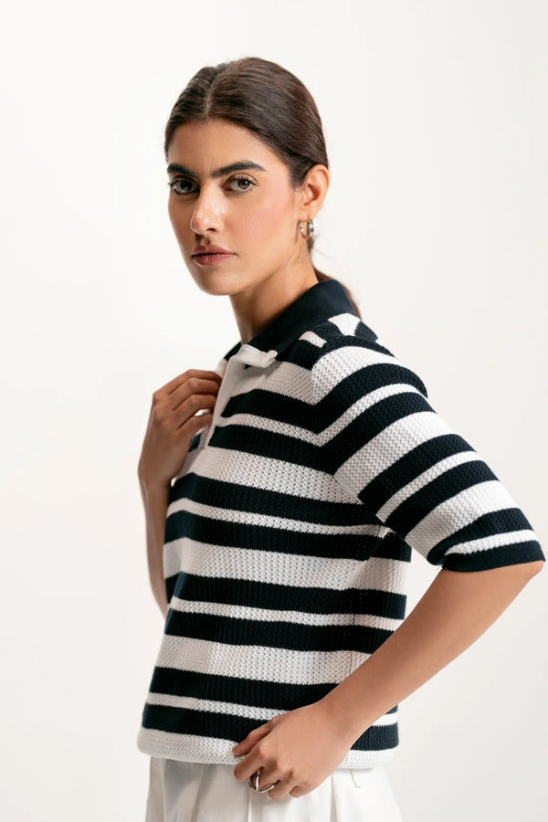 OPENWORK KNIT POLO