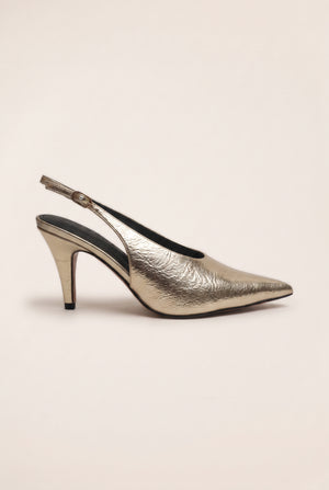 Textured Pointed Toe Slingback Stilettos - Golden Chrome