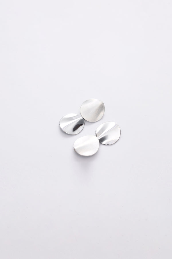 Brushed Silver Disc Drop Earrings