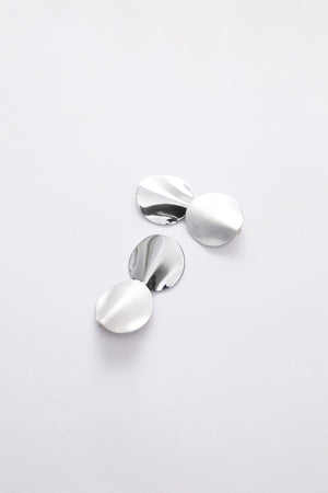 Brushed Silver Disc Drop Earrings