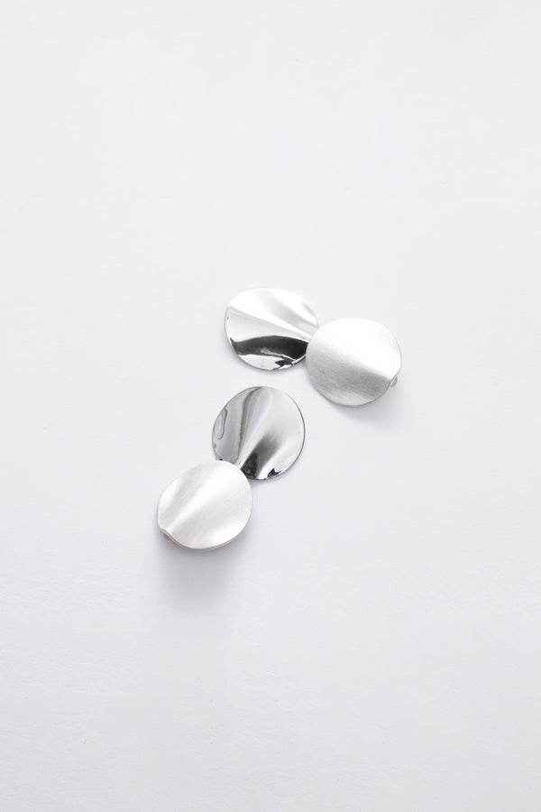 Brushed Silver Disc Drop Earrings