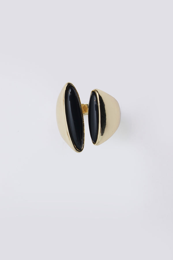 open-band ring featuring twin glossy obsidian-look accents
