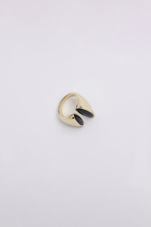open-band ring featuring twin glossy obsidian-look accents