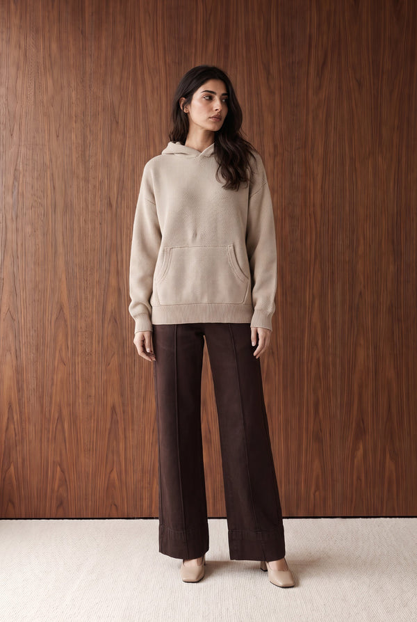 OVERSIZED SWEATER KNIT HOOD - TAUPE