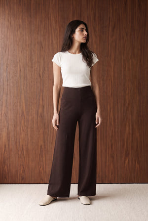 WIDE HIGH-WAIST TROUSERS - CHOCOLATE BROWN