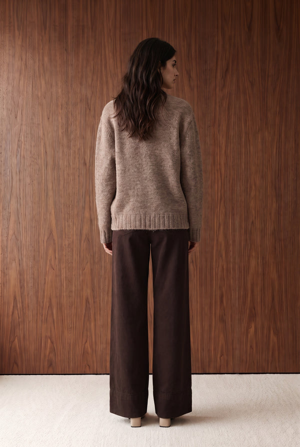 Brushed V-Neck Button Cardigan - OAT MELANGE