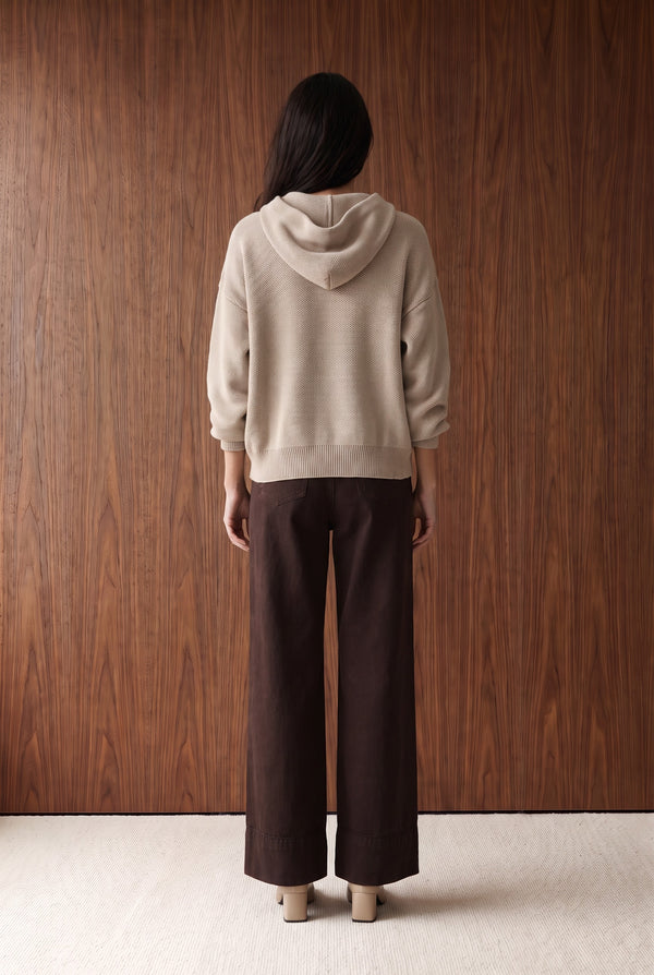 OVERSIZED SWEATER KNIT HOOD - TAUPE