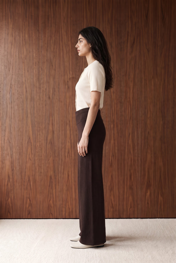 WIDE HIGH-WAIST TROUSERS - CHOCOLATE BROWN