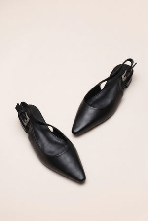Pointed Toe Slingback Ballet Flats - Black