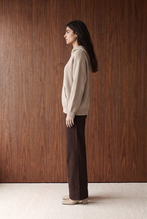 OVERSIZED SWEATER KNIT HOOD - TAUPE