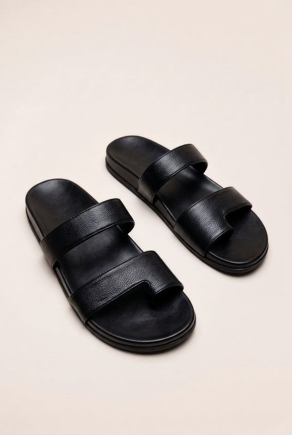Multi-Strap Toe Ring Comfort Slides - Black