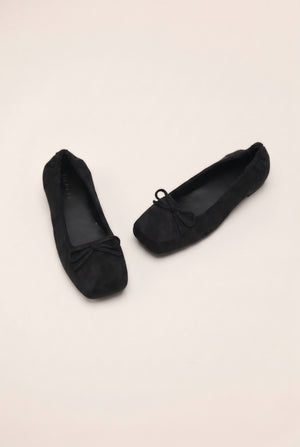 Bow Detail Square Toe Ballet Flats - Black