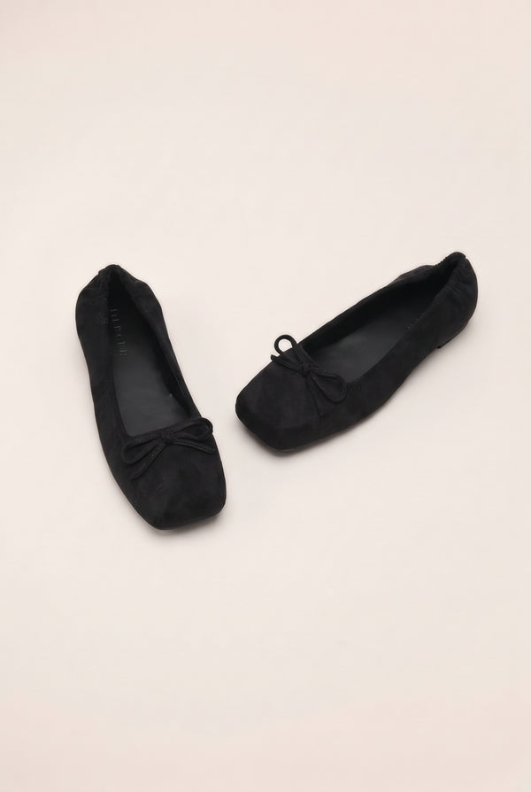 Bow Detail Square Toe Ballet Flats - Black