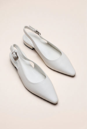 Pointed Toe Slingback Ballet Flats - Off White