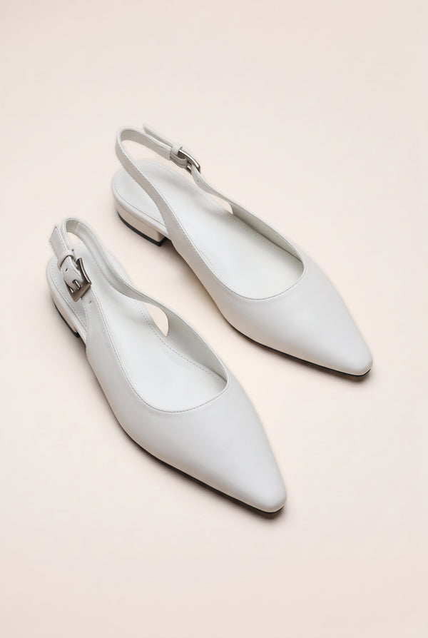 Pointed Toe Slingback Ballet Flats - Off White