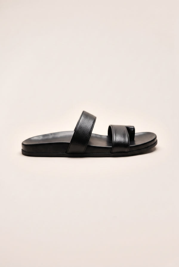 Multi-Strap Toe Ring Comfort Slides - Black
