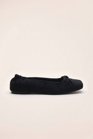 Bow Detail Square Toe Ballet Flats - Black