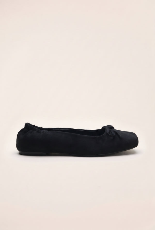 Bow Detail Square Toe Ballet Flats - Black