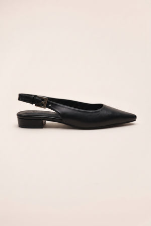 Pointed Toe Slingback Ballet Flats - Black