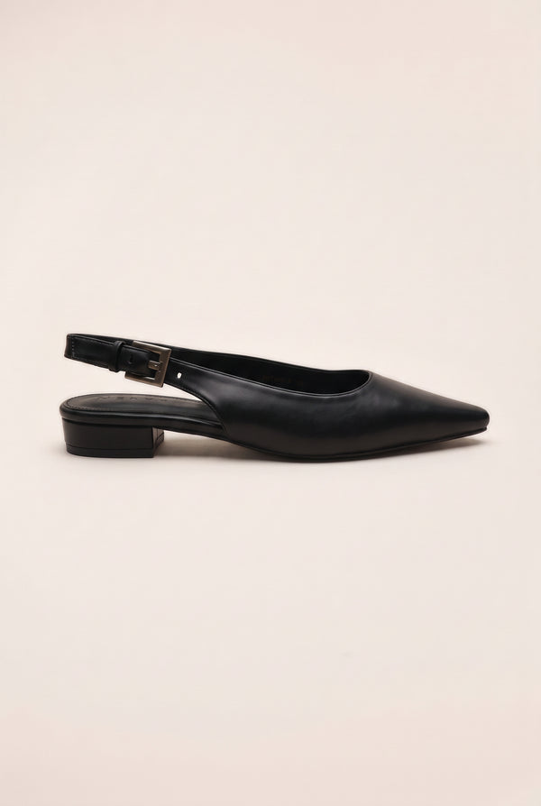 Pointed Toe Slingback Ballet Flats - Black