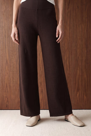 WIDE HIGH-WAIST TROUSERS - CHOCOLATE BROWN