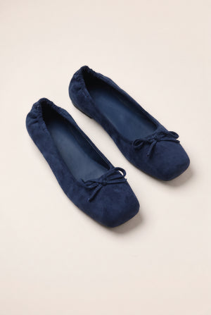 Bow Detail Square Toe Ballet Flats - Blue