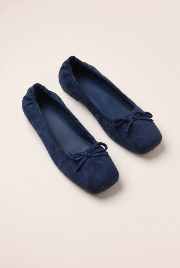 Bow Detail Square Toe Ballet Flats - Blue