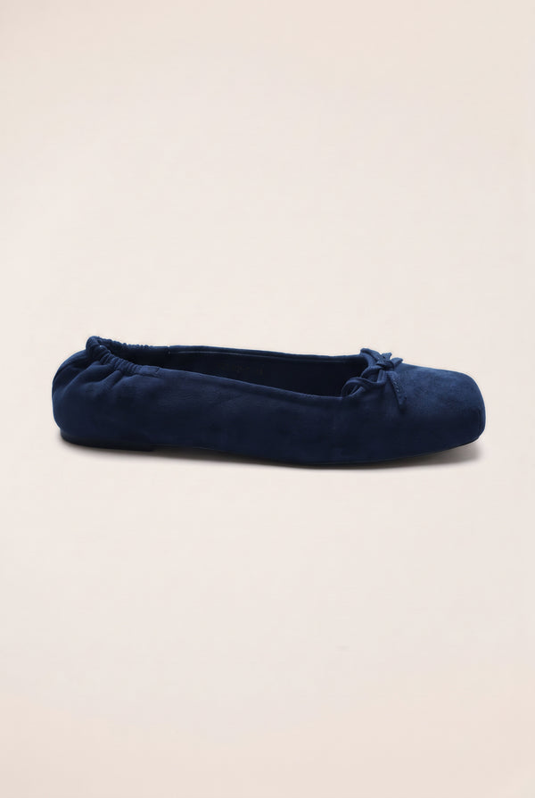 Bow Detail Square Toe Ballet Flats - Blue