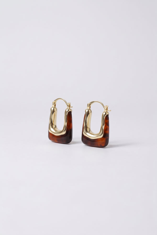 Rectangular Hoop Earrings with Stone Effect Base