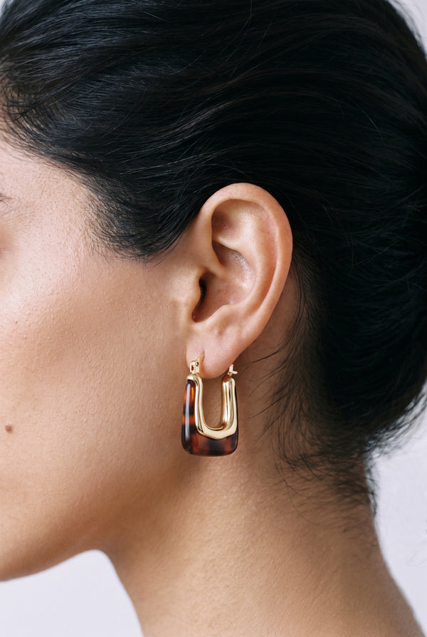 Rectangular Hoop Earrings with Stone Effect Base