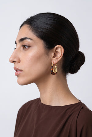 Rectangular Hoop Earrings with Stone Effect Base