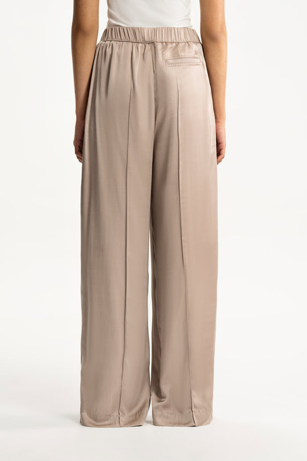 Satin Side Slit Wide Leg Trousers