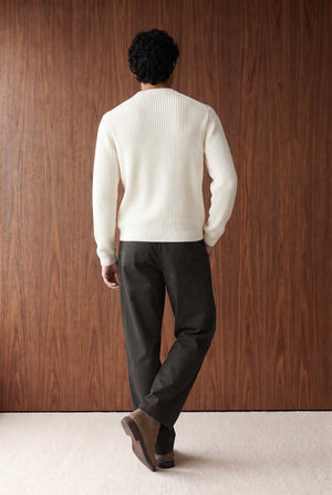 Ribbed Henley Jumper - OFF WHITE