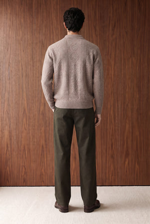 Relaxed Cable Knit Polo - Light Brown