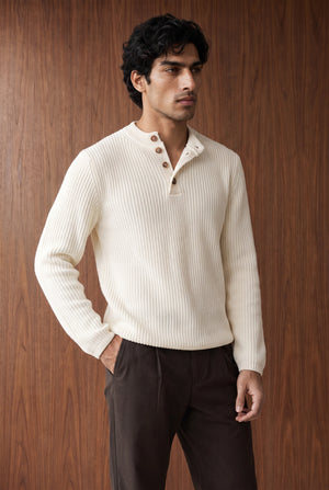 Ribbed Henley Jumper - OFF WHITE