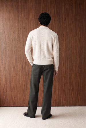 Relaxed Cable Knit Polo - Cream