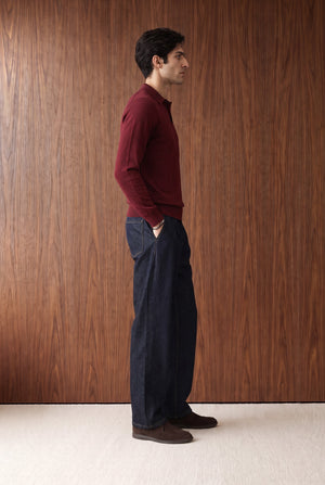 Long Sleeve Knitted Polo - Burgundy