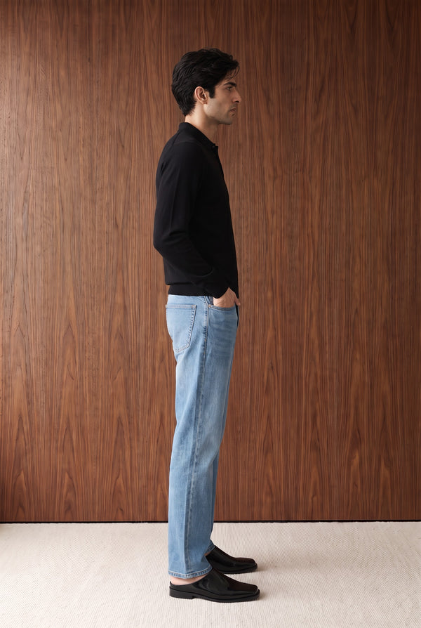 Long Sleeve Knitted Polo - Black