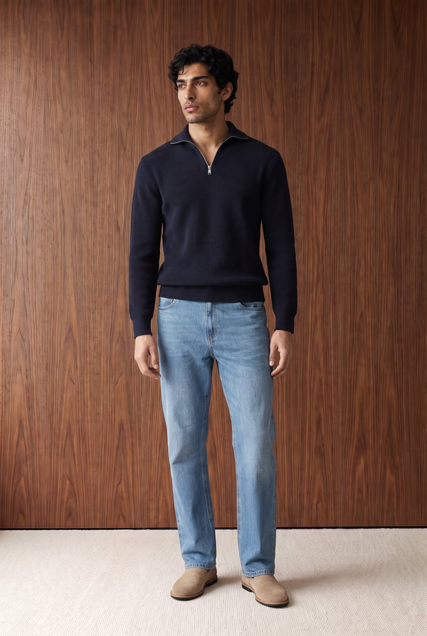 Zip-Up Knit Sweatshirt