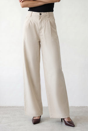 Pleated Wide-Leg Denim