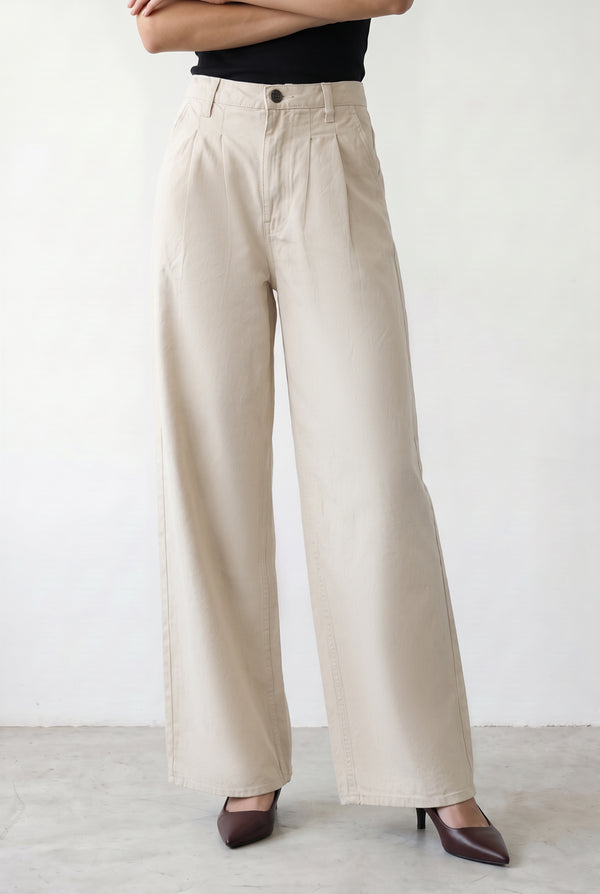 Pleated Wide-Leg Denim