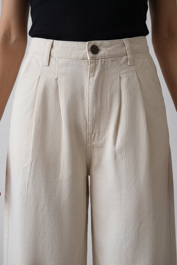 Pleated Wide-Leg Denim