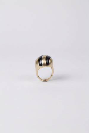 Gold Sculpted dome ring with black curved stripes