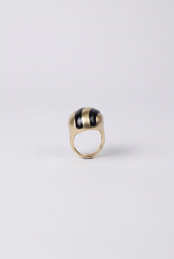 Gold Sculpted dome ring with black curved stripes
