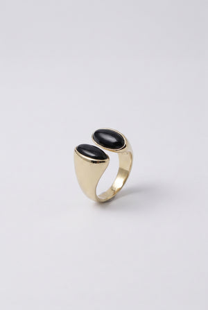 open-band ring featuring twin glossy obsidian-look accents
