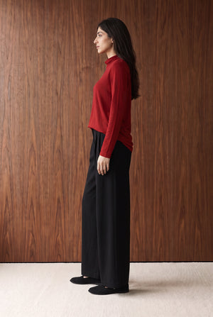 Draped Funnel Neck Knit Top