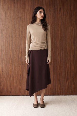 Draped Funnel Neck Knit Top