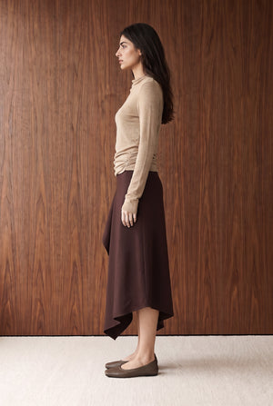 Draped Funnel Neck Knit Top