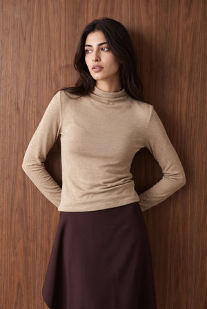 Draped Funnel Neck Knit Top